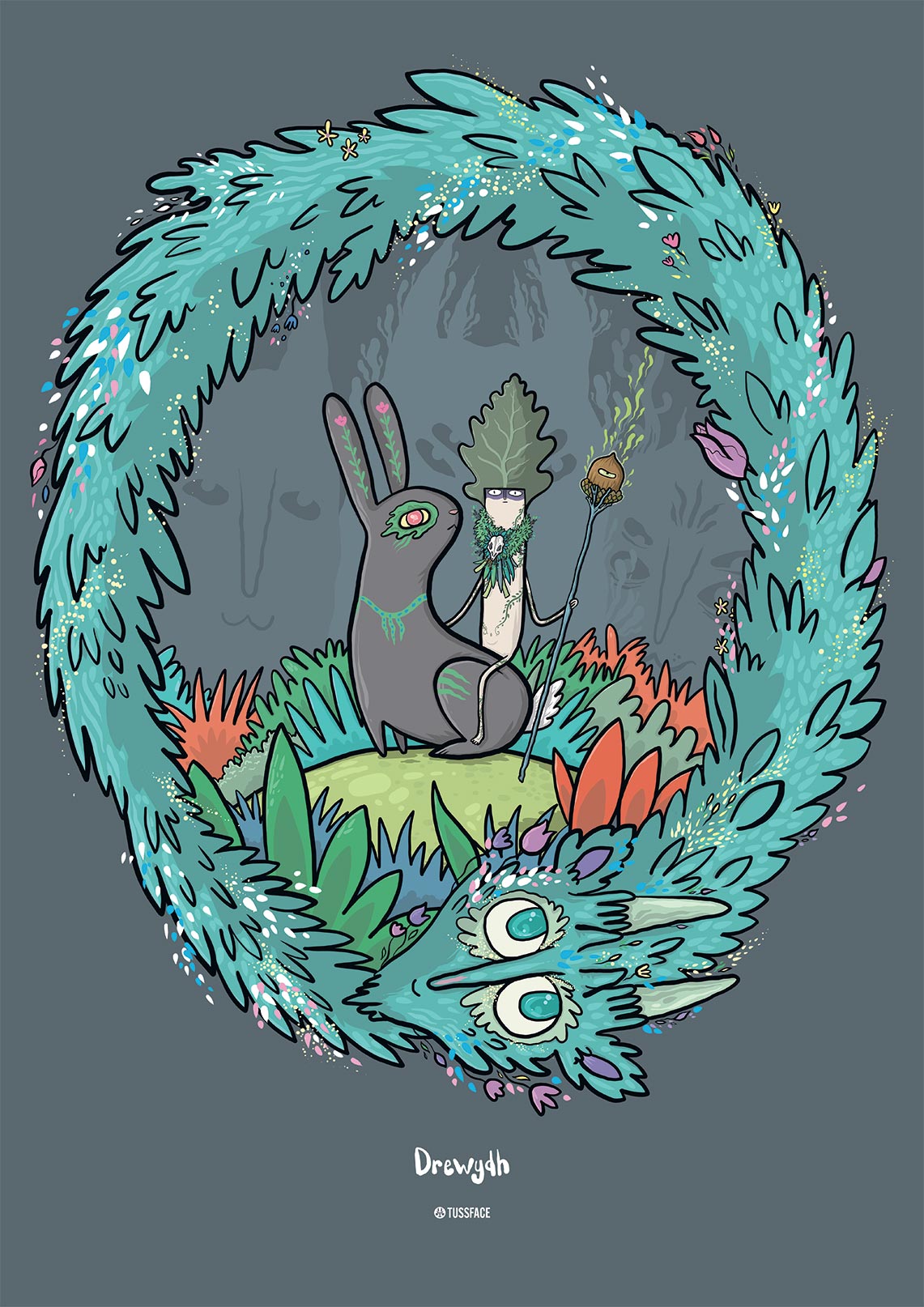 Drewydh (Druid) - TussFace Fine Art Print in A4, A3 and A2