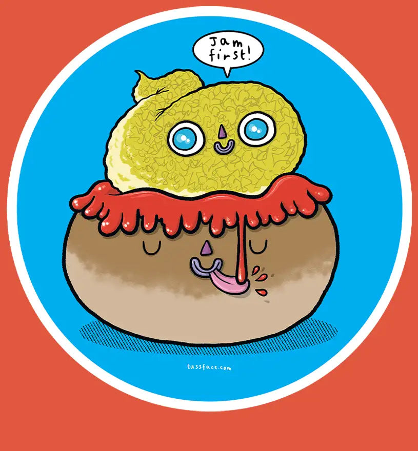 Jam First - Cornish Cream Tea Vinyl Circular Sticker