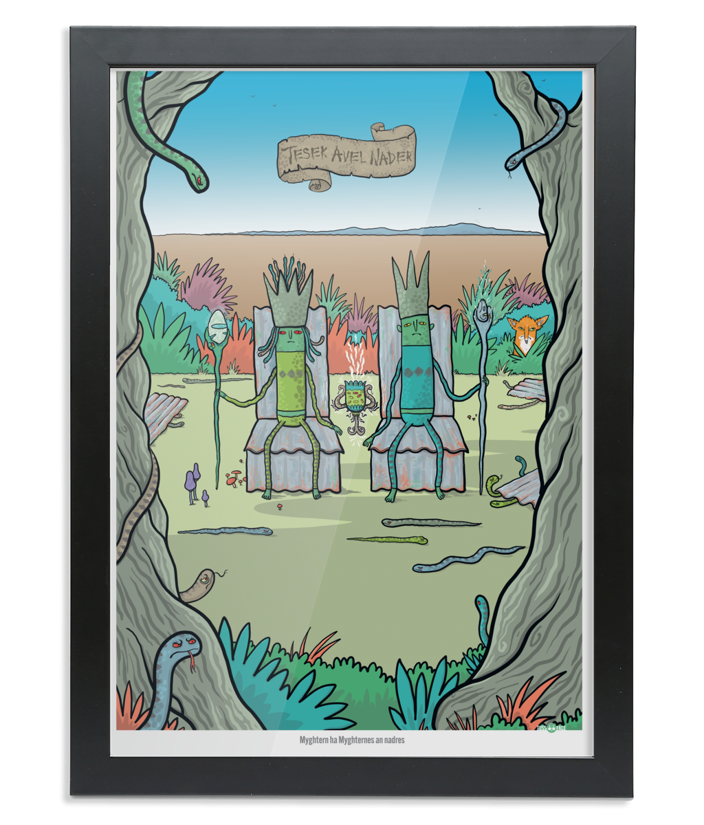 Myghtern ha Myghternes an nadres (The King and Queen of Adders ) - A3 Framed TussFace Print