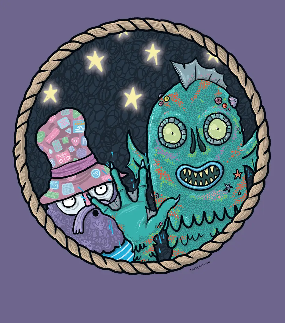 Sea Monster Selfie - Adult Organic Cotton T-shirt