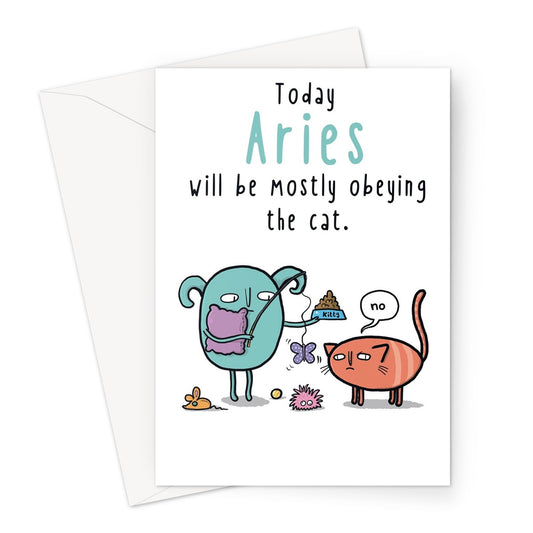 Zodiacpie - Aries obeying the cat Greeting Card