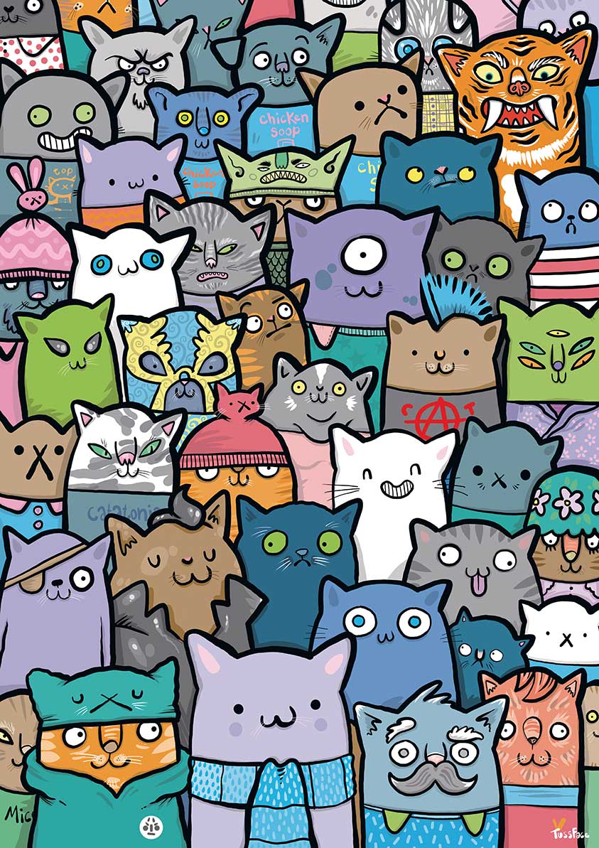 Cat Crowd TussFace Print