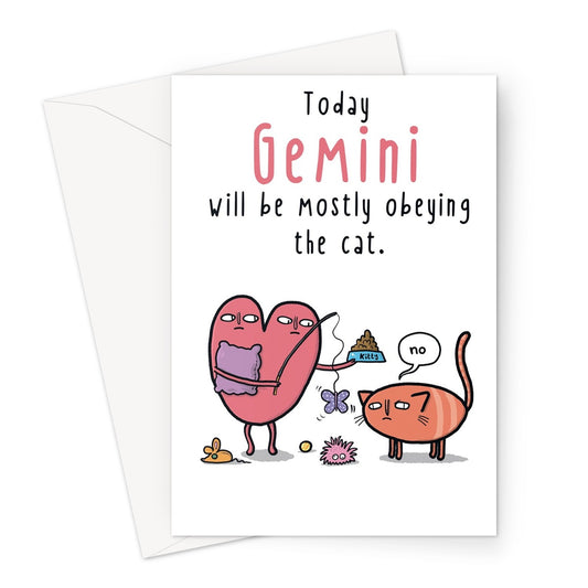 Zodiacpie - Gemini obeying the cat Greeting Card