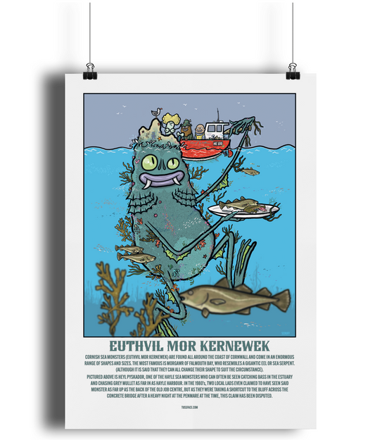 Euthvil mor kernewek - Cornish Sea Monster Giclee print.