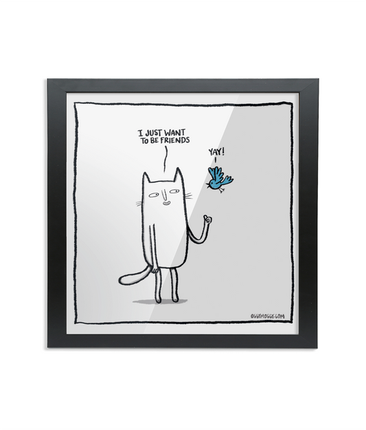 OggyMoggy 'I Just Want To Be Friends' - Framed 12" x 12" Fine Art Print