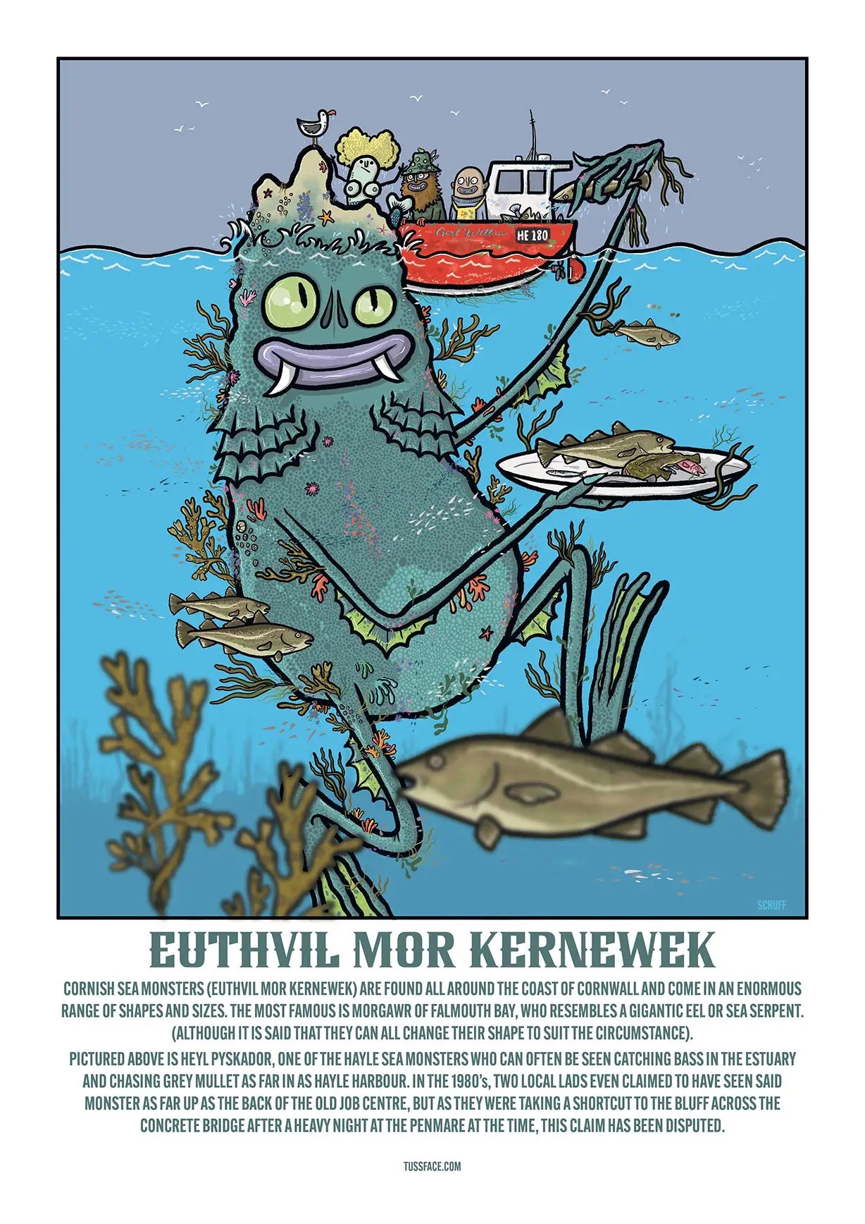 Euthvil mor kernewek - Cornish Sea Monster Giclee print.